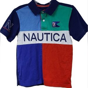 Boys Nautica M 10/12 Colorblock Polo Shirt Short Sleeve Collared Casual Nautical